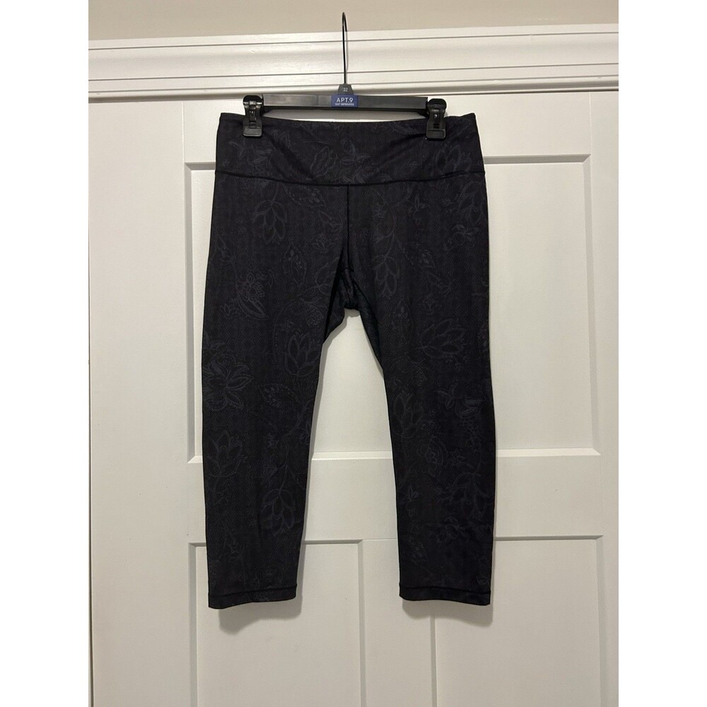 PrAna Leggings Women's Capri Floral Black Gray Pattern Size Large Crop Midrise